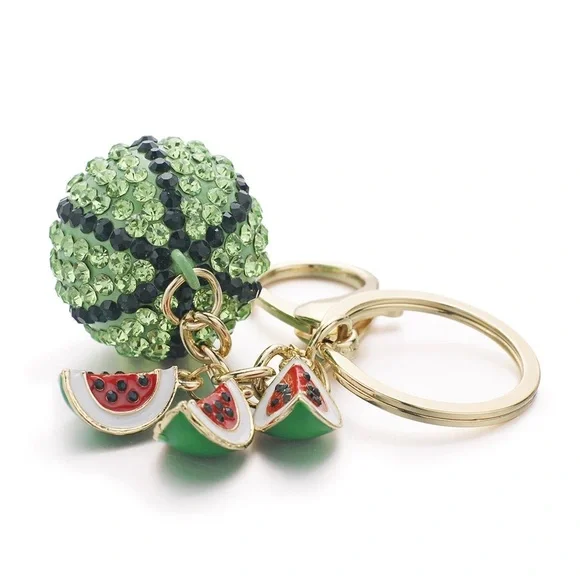 Crystal Watermelon & Watermelon Slice Charms Keychain - Picture 3 of 14
